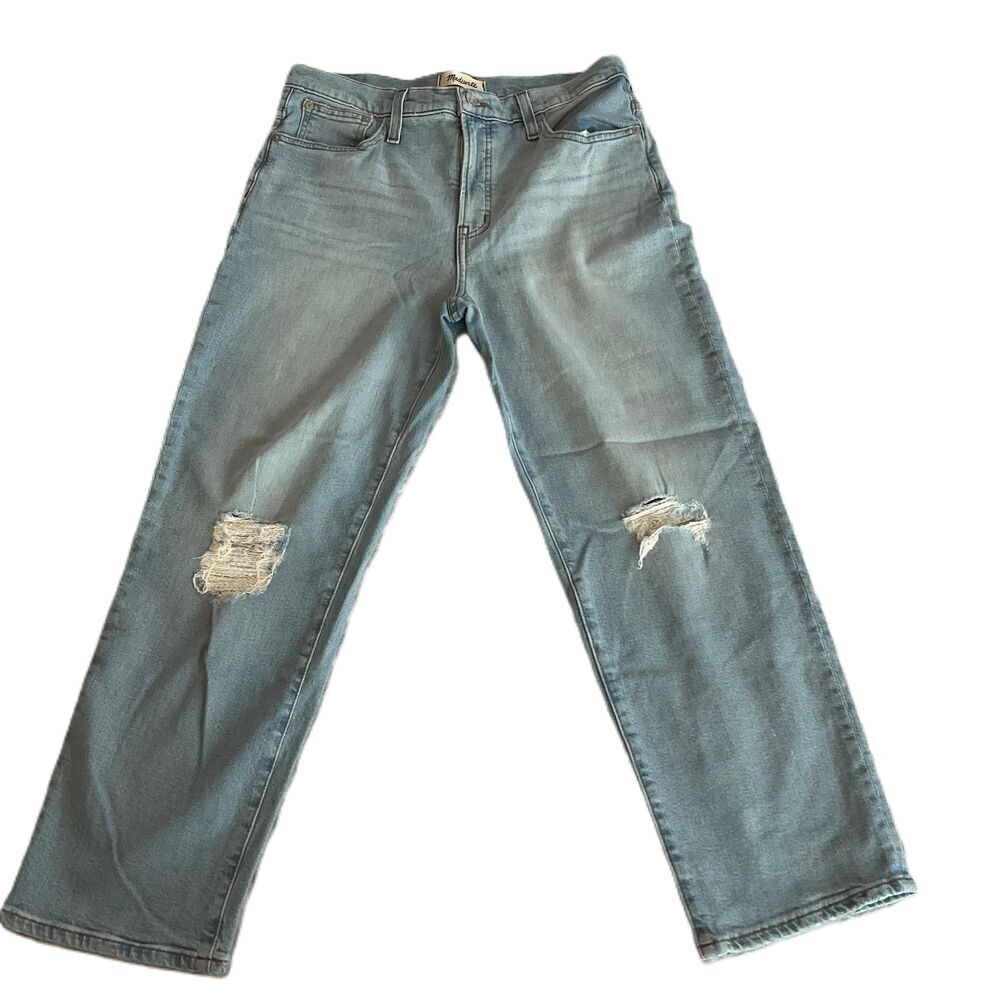 Madewell Distressed Blue Ripped Knee Straight Jeans Womens Size 30P